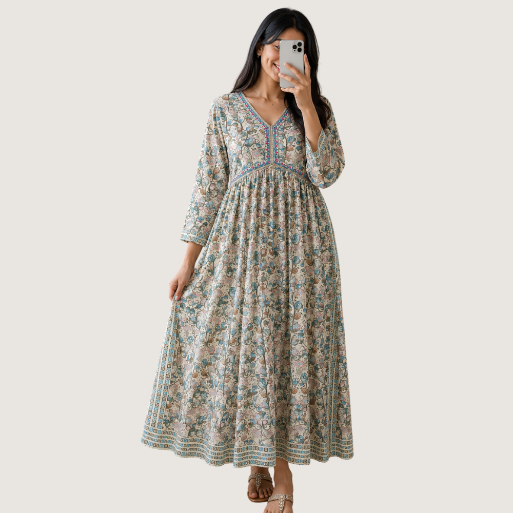 LIVA : Floral Printed Anarkali Maxi Dress