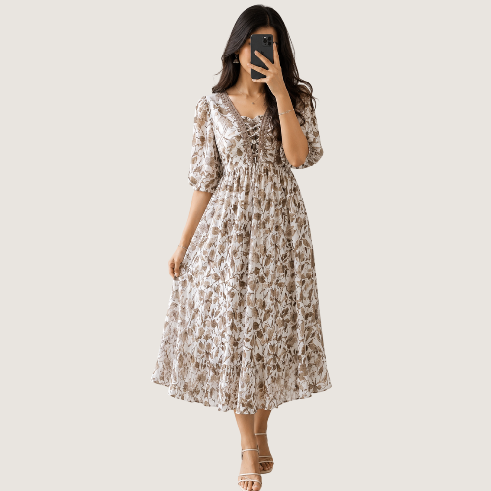 ZOLA : Women’s Floral Printed A-Line Midi Dress