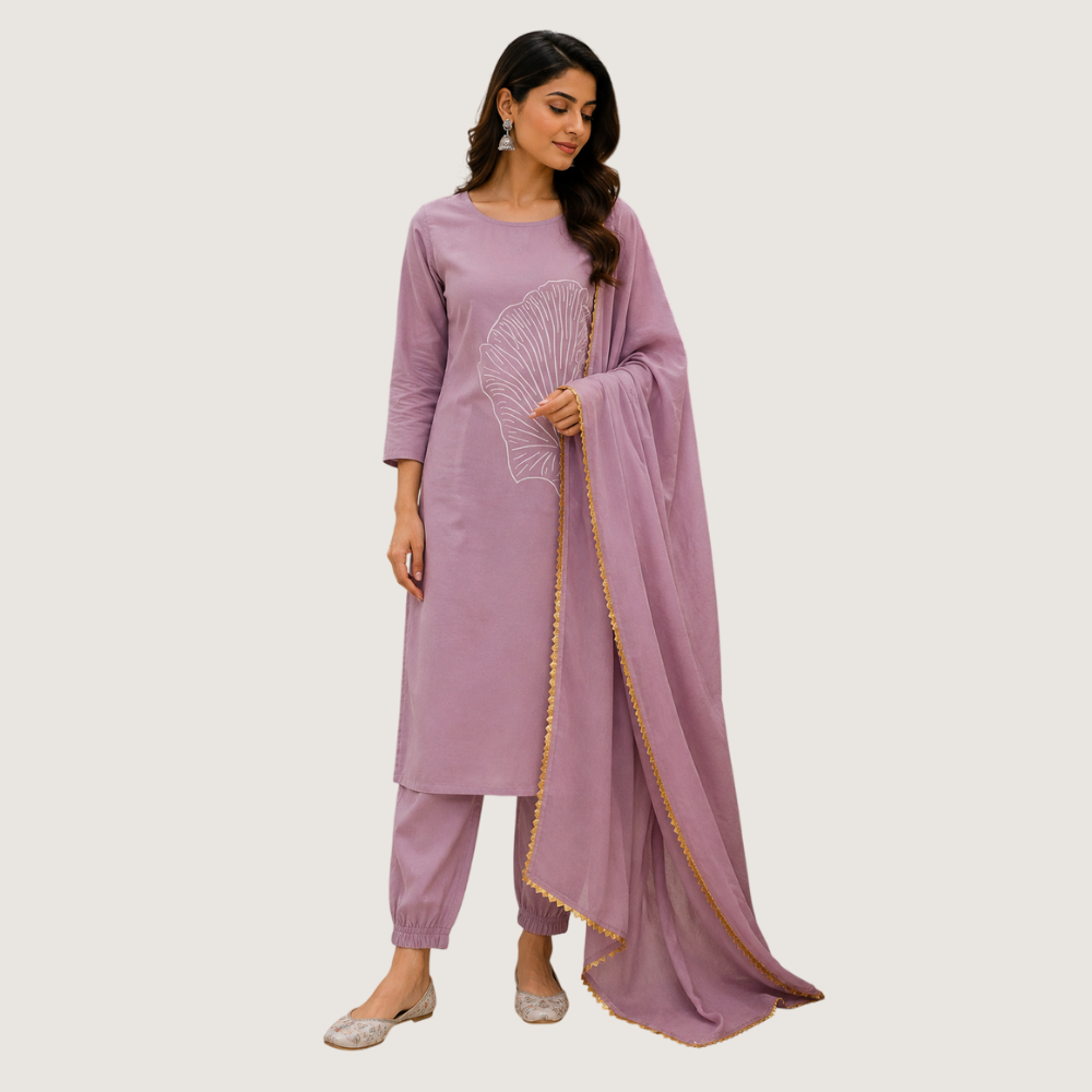 MARCIA :Lavender Embroidered Kurta Pant Set with Dupatta