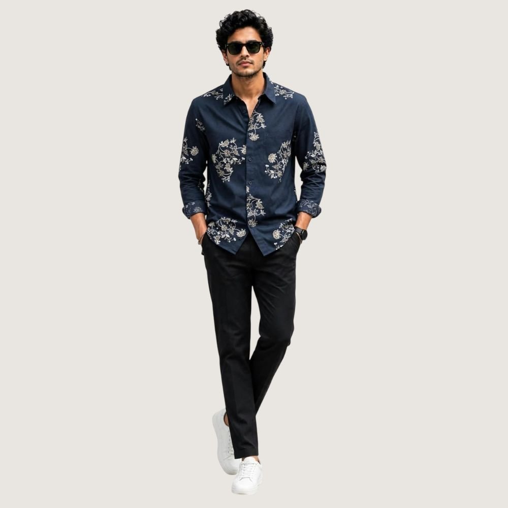 NEW ROADS:Men’s Full Sleeve Printed Casual Shirt,Men’s Floral Print Casual Shirt