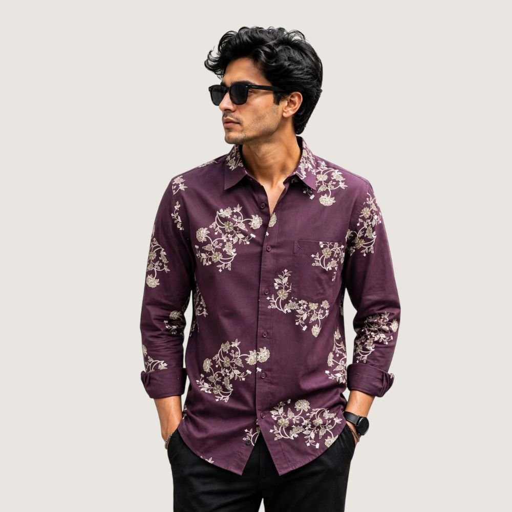 NEW ROADS:Men’s Full Sleeve Printed Casual Shirt,Men’s Floral Print Casual Shirt