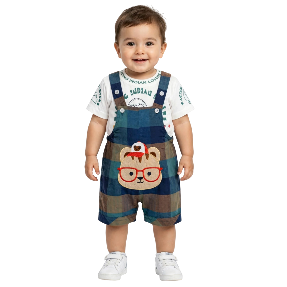 ZUZU-Baby Boys Checked Dungaree & T-Shirt Set