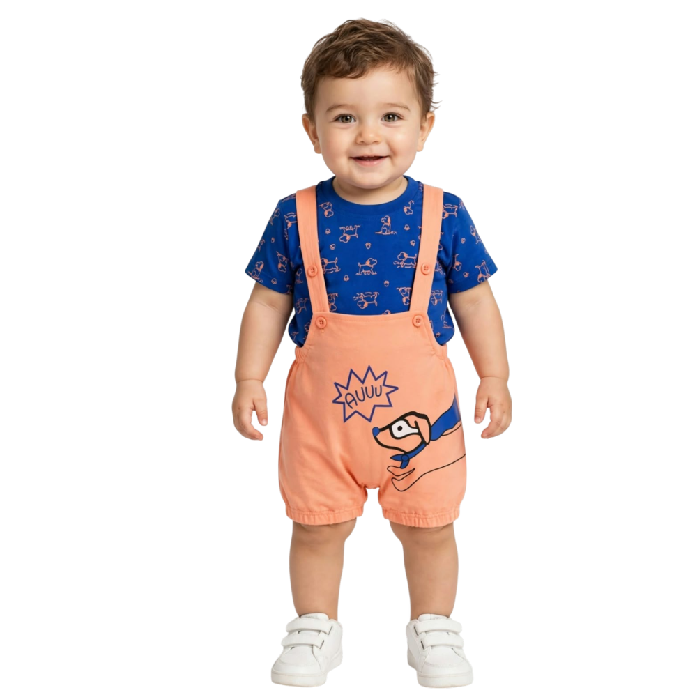 -NEXT LEVEL :BABY PRINTED T-SHIRT WITH DUNGAREE JAM  SHORTS SET